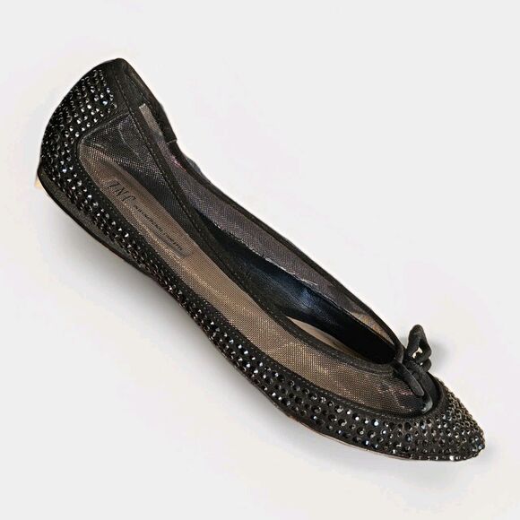 INC International Concepts "Corsica" Black Bejeweled Pointed Toe Bow Flats 8M - Picture 1 of 7